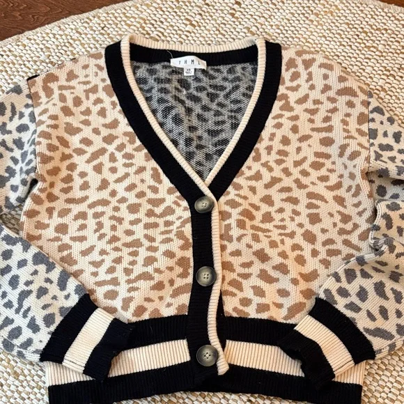 THML Leopard Print Cardigan Sweater - Black and Tan - Picture 2 of 6